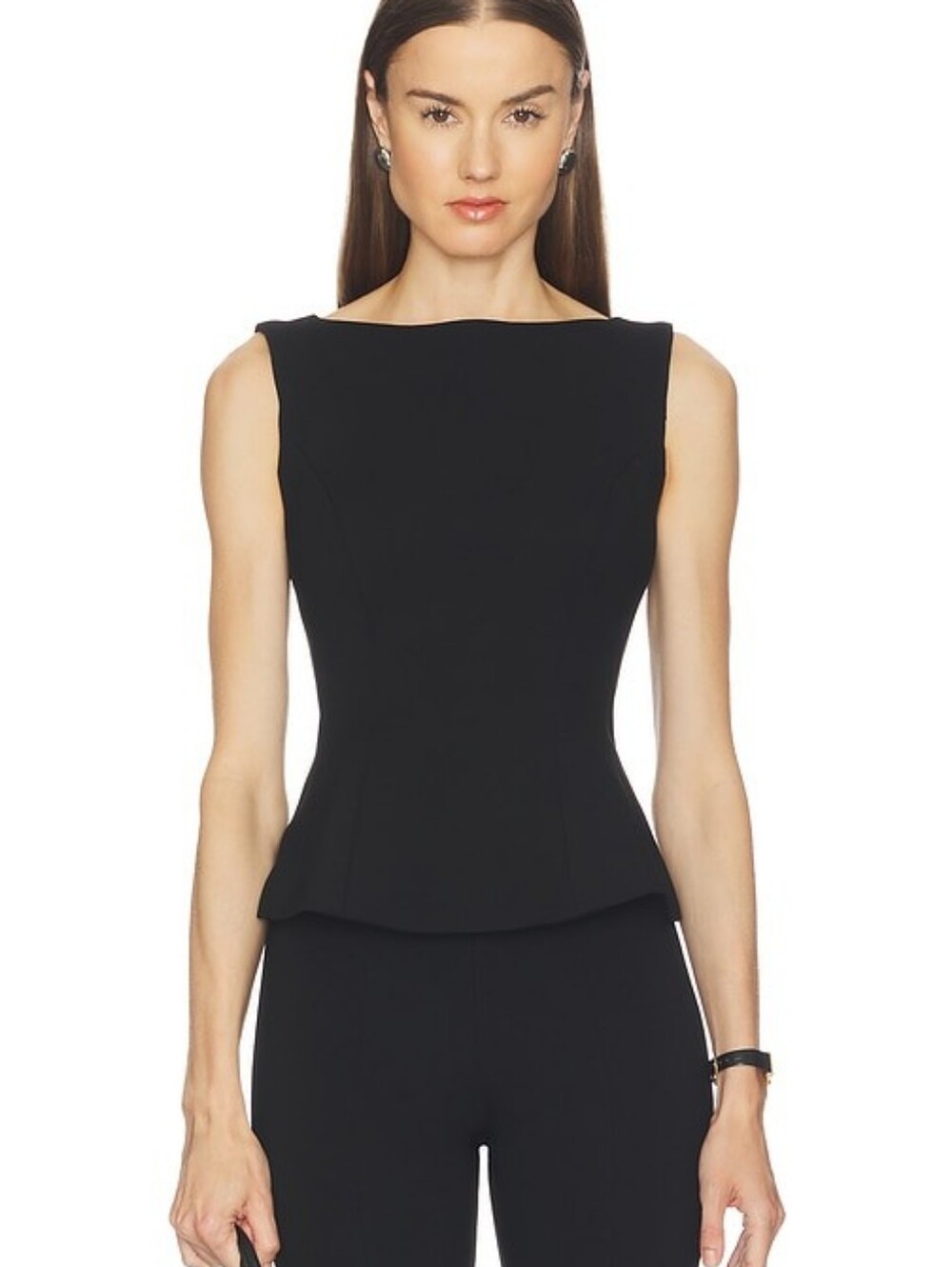 Good American Soft Stretch Ponte Straight Neck Black Top Sise XL NWT